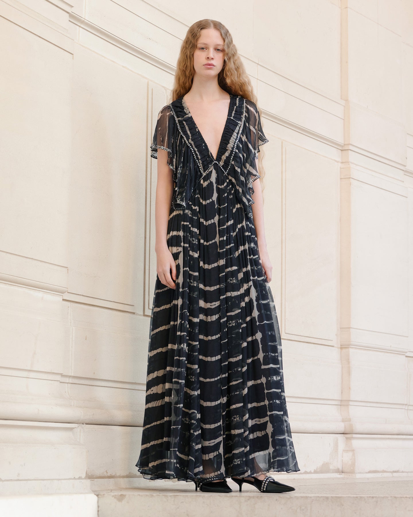 Robe longue noire en mousseline de viscose - Robes Mes Demoiselles