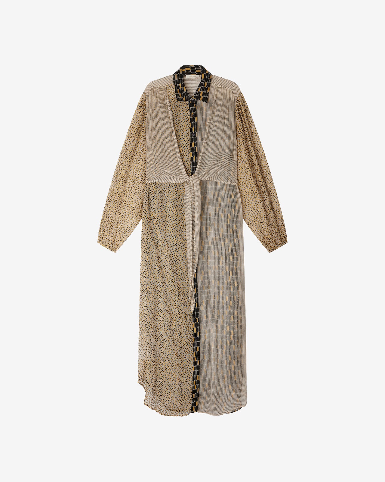 Robe Samiba - Beige : Elégante longue robe chemise en viscose chiffon gold, beige et noire Mes Demoiselles - Image 6