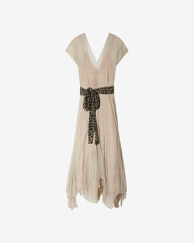 Robe Sami - Beige : Longue robe en viscose craquante beige et rayé Mes Demoiselles - Dernière image