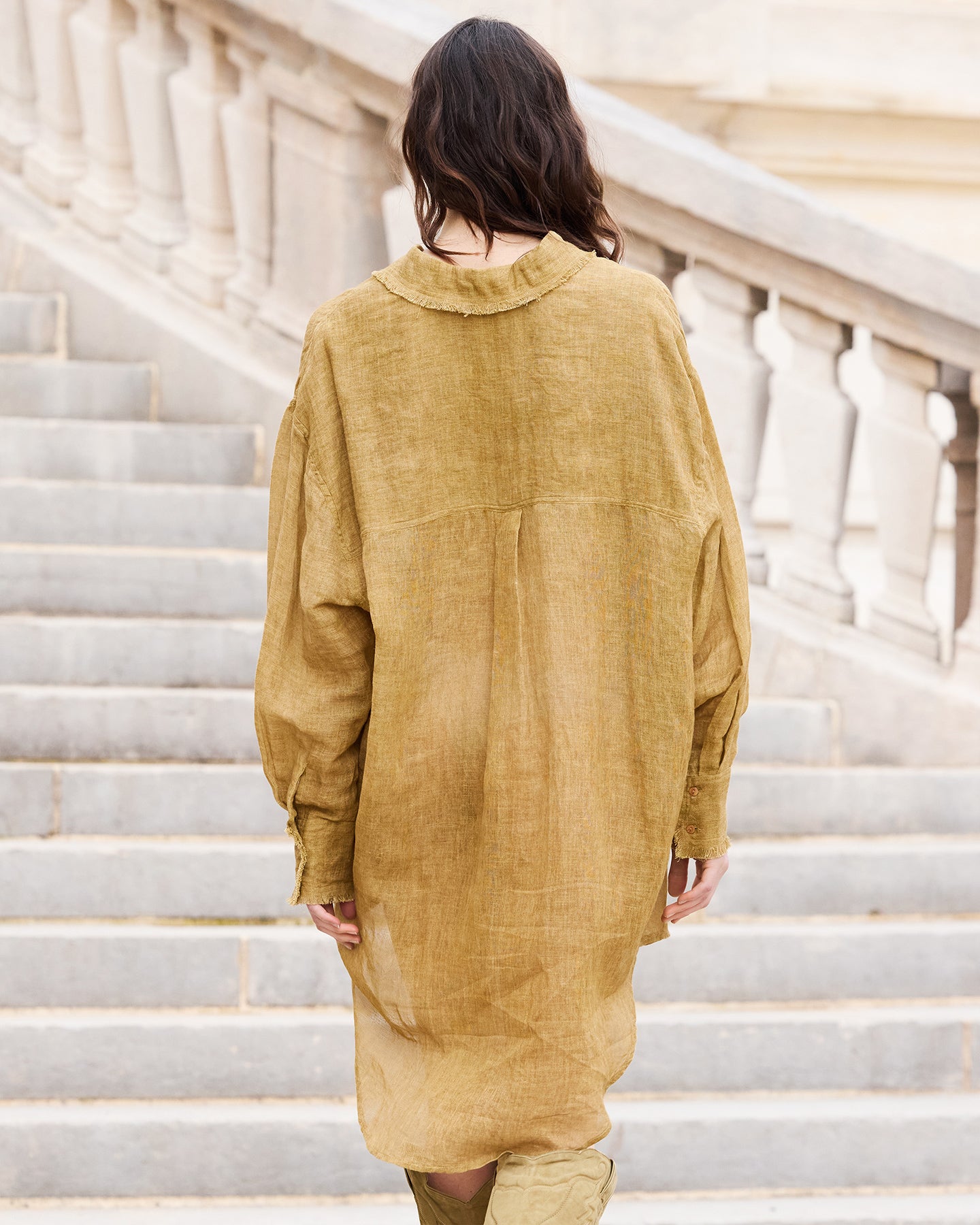 Chemise Fay - Ocre : Longue chemise en lin beige rustique Mes Demoiselles
