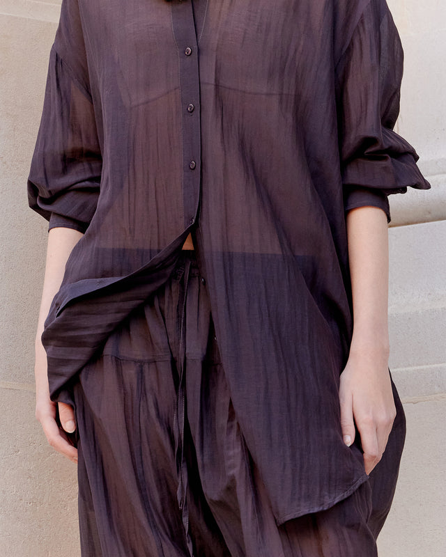 Chemise Lao - Gris Violine : Chemise souple et longue en gaze de coton et soie grise Mes Demoiselles - Image 3