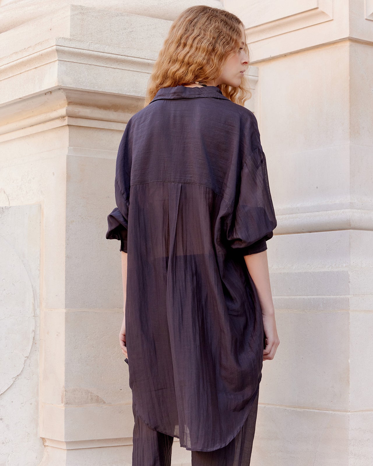 Chemise Lao - Gris Violine : Chemise souple et longue en gaze de coton et soie grise Mes Demoiselles - Image 5