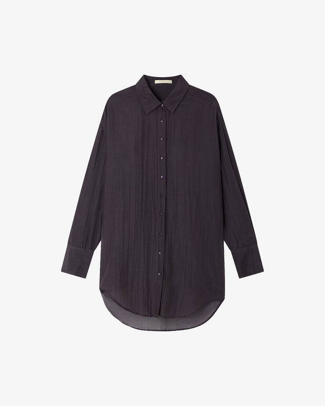 Chemise Lao - Gris Violine : Chemise souple et longue en gaze de coton et soie grise Mes Demoiselles - Dernière image