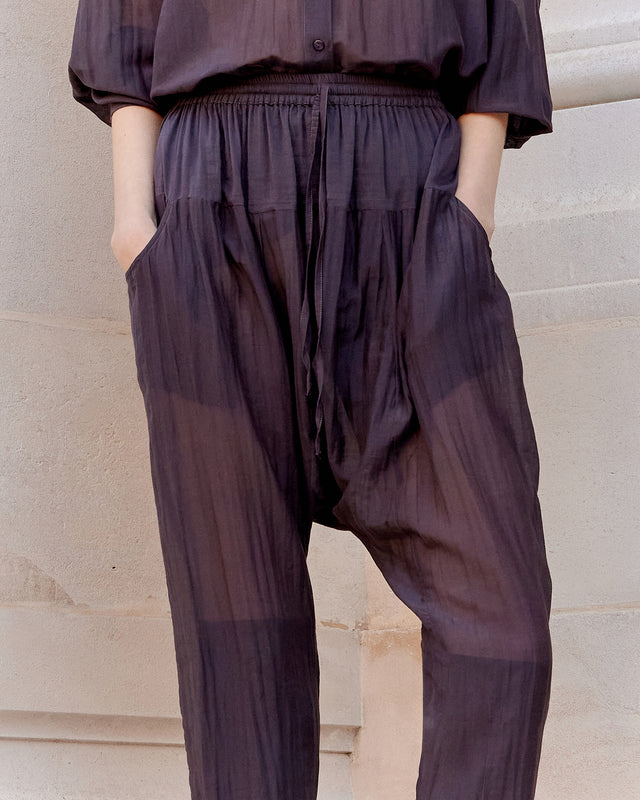Pantalon Loana - Gris Violine : Pantalon sarouel en gaze de coton et soie grise Mes Demoiselles - Image 3