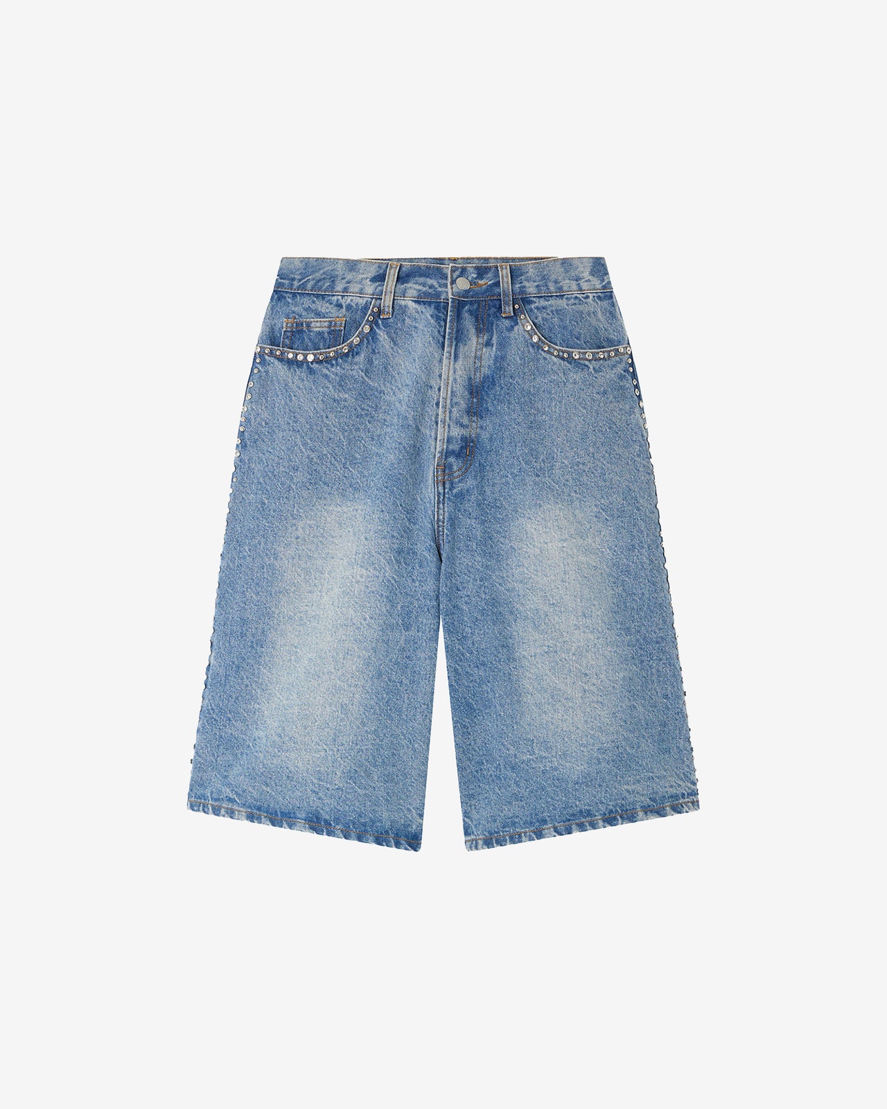 Bermuda Muffin - Bleu : Bermuda long en denim bleu et pièces argentés Mes Demoiselles - Image 5