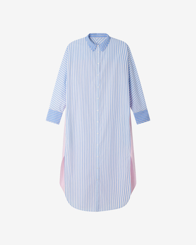 Robe Pastel - Bleu : Robe chemise en popeline de coton rayé bleu et rose Mes Demoiselles - Dernière image