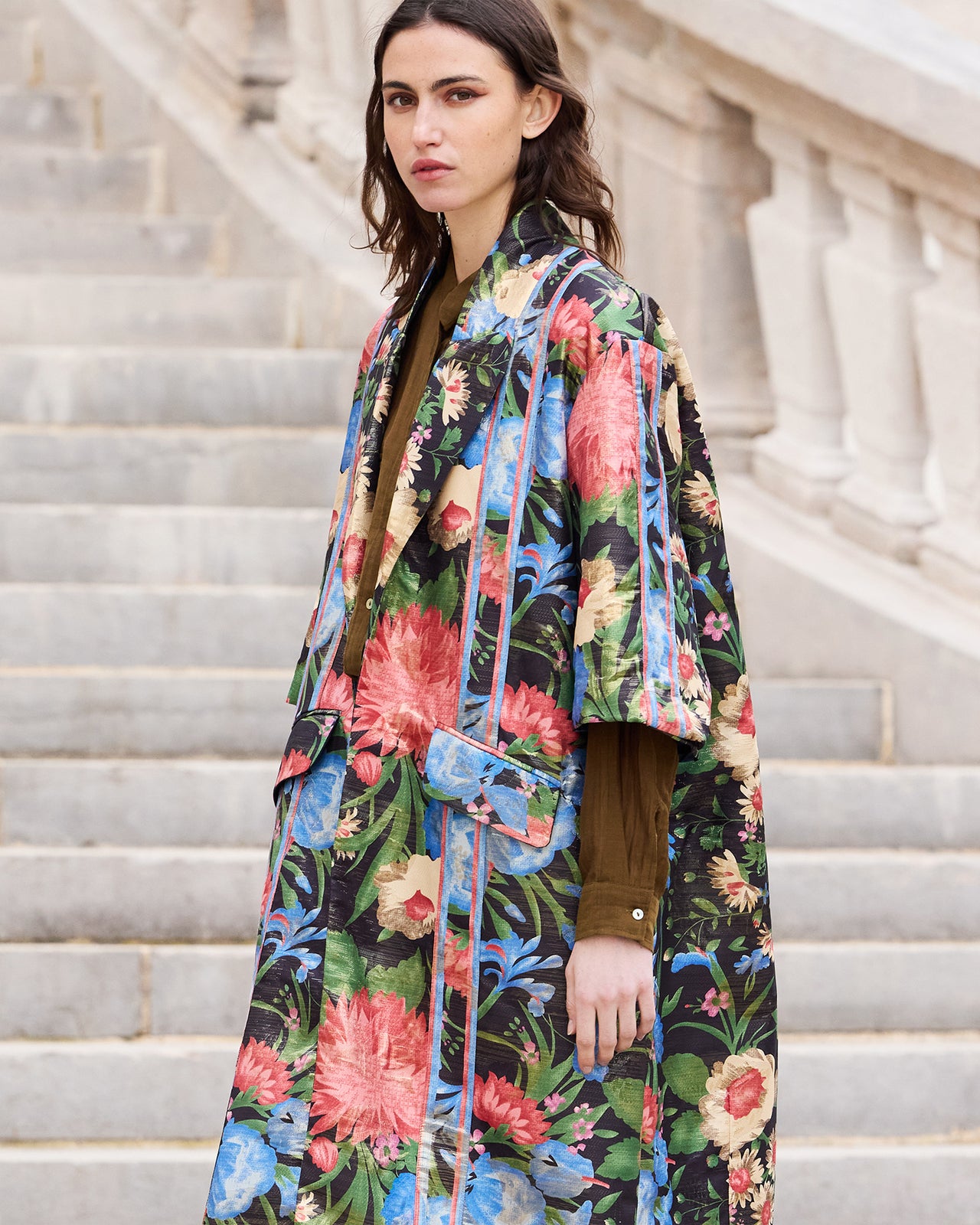 Manteau en jacquard lurex imprimé grandes fleurs - Manteaux & vestes Mes Demoiselles - Image 3