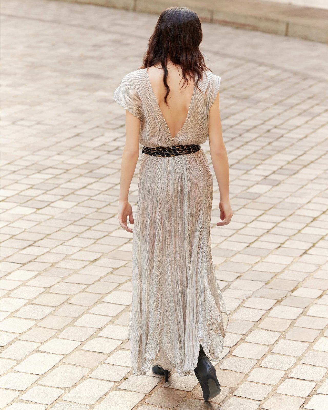Robe Sami - Beige : Longue robe en viscose craquante beige et rayé Mes Demoiselles - Image 4