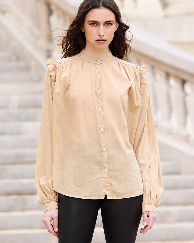 Chemise douce beige en voile de coton - Chemises & tops Mes Demoiselles - Image 3