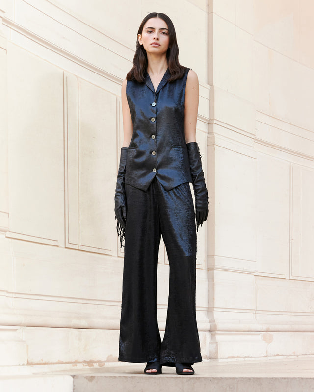 Petit gilet en velvet shiny noir - Manteaux & vestes Mes Demoiselles - Image 2