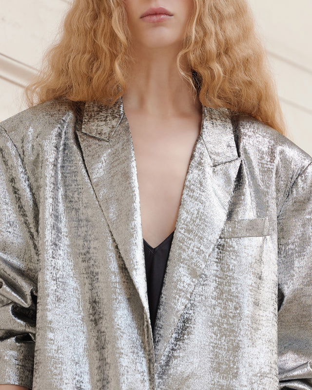 Veste Siane - Argent : Veste souple et oversize argent en velvet brillant Mes Demoiselles - Image 3