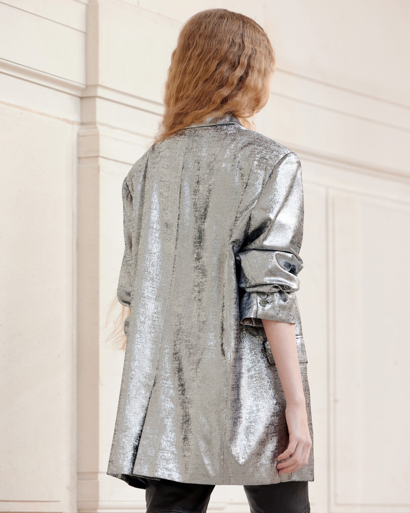 Veste Siane - Argent : Veste souple et oversize argent en velvet brillant Mes Demoiselles