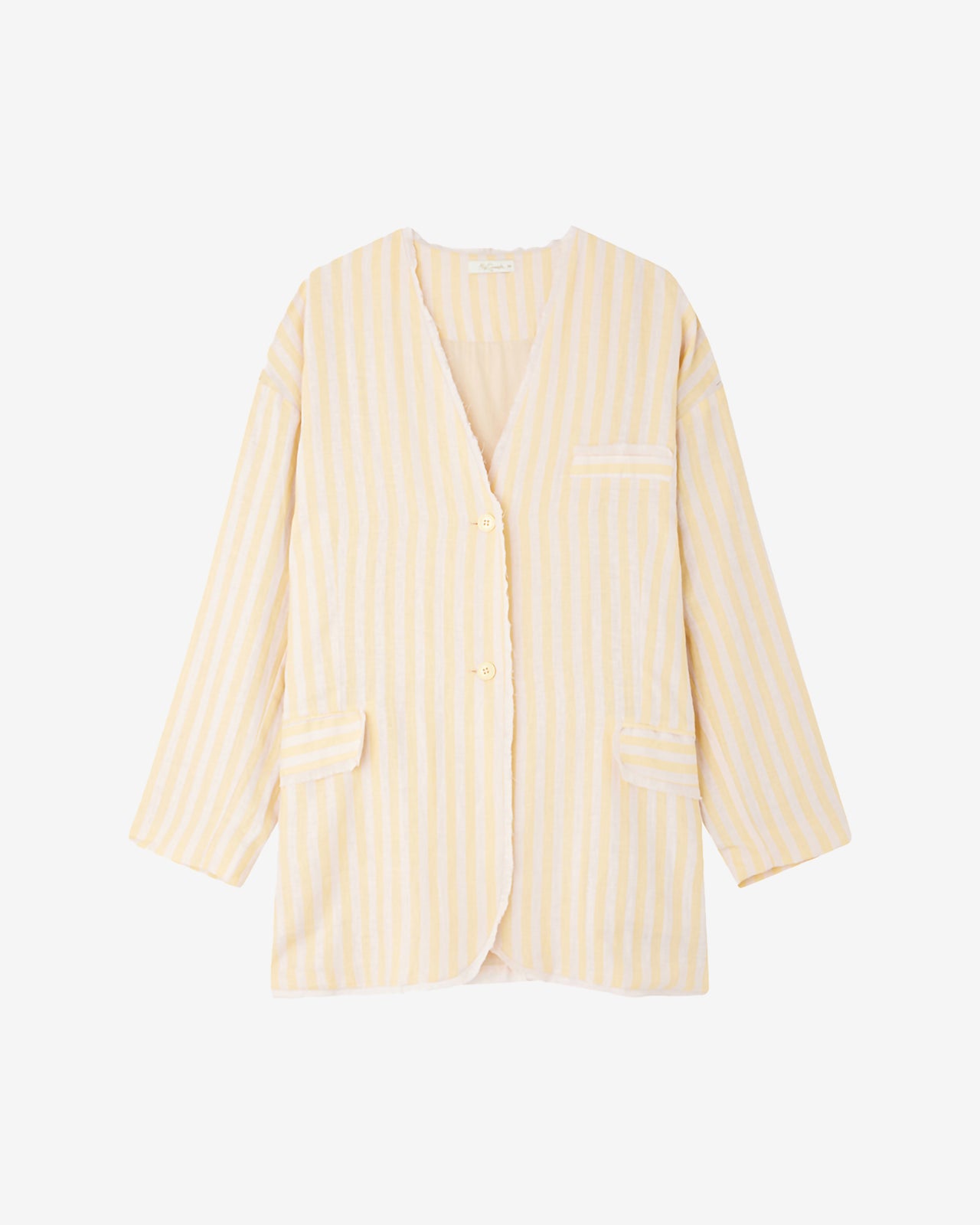 Veste Stella - Beige : Veste élégante en gaze de lin rayé jaune et beige Mes Demoiselles - Image 7