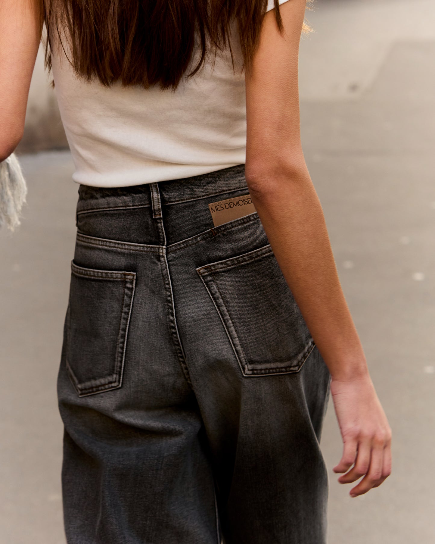 Pantalon Theron - Noir : Jean large en toile washed black Mes Demoiselles