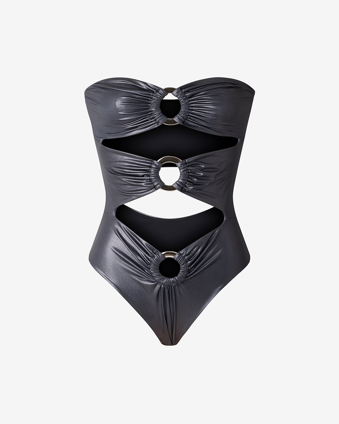 Maillot de bain 1 pièce – Effet mouillé noir & détails anneaux - Maillots de bain Mes Demoiselles