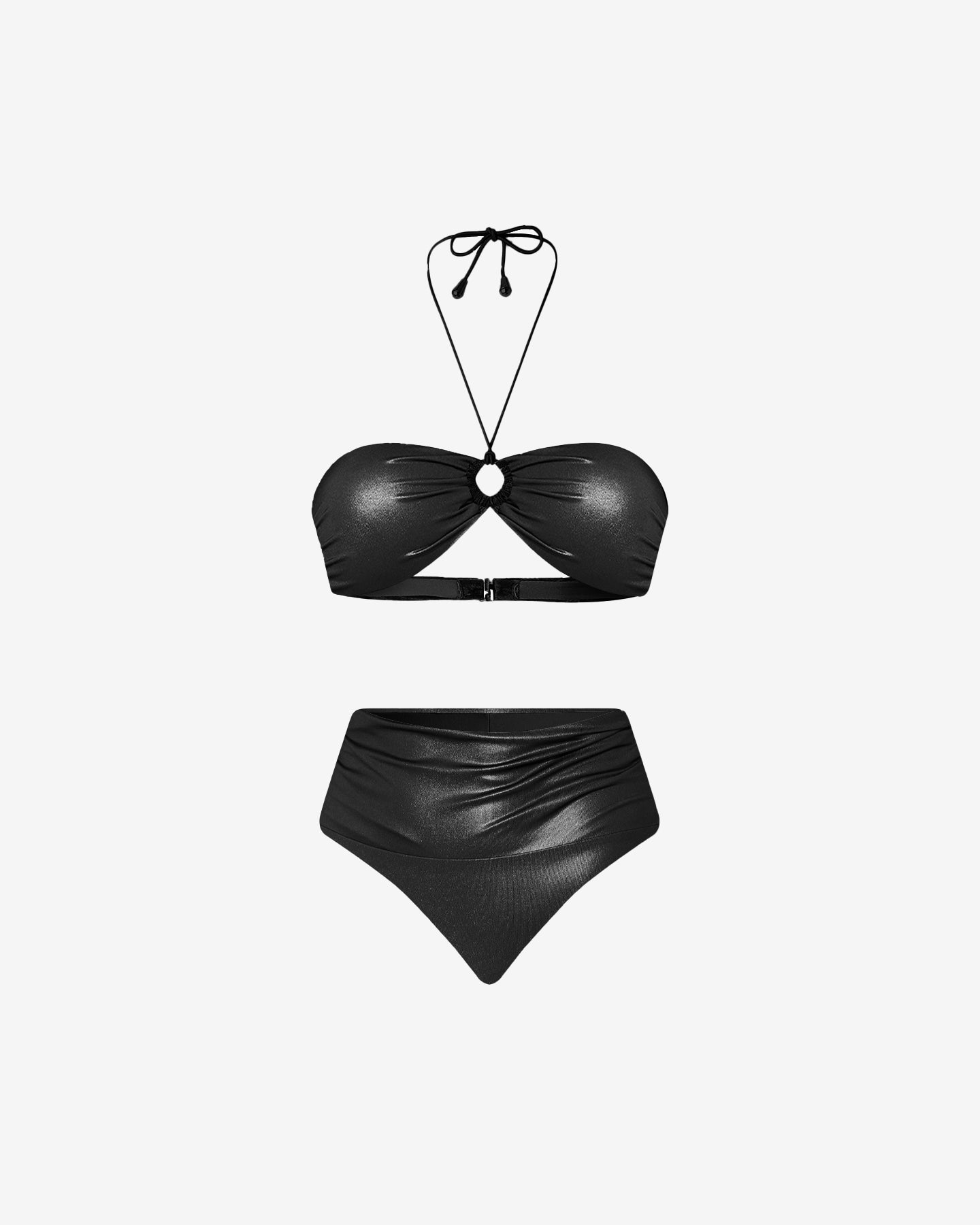 Maillot De Bain Duxy - Noir : Maillot de bain 2 pièces avec effet mouillé noir & anneau central Mes Demoiselles