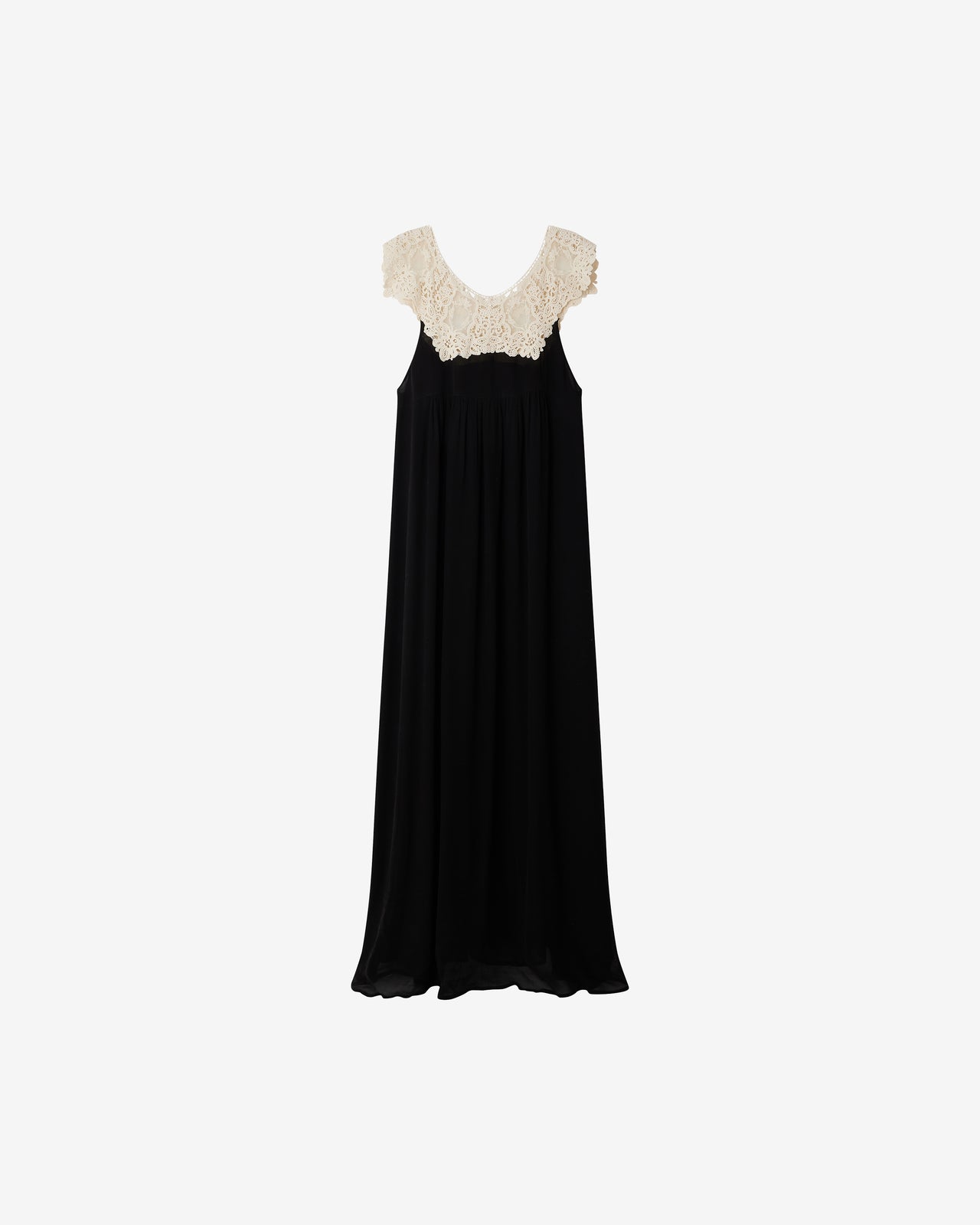 Robe Baron - Noir : Robe longue en georgette de viscose et guipure – Noir et écru Mes Demoiselles - Image 9