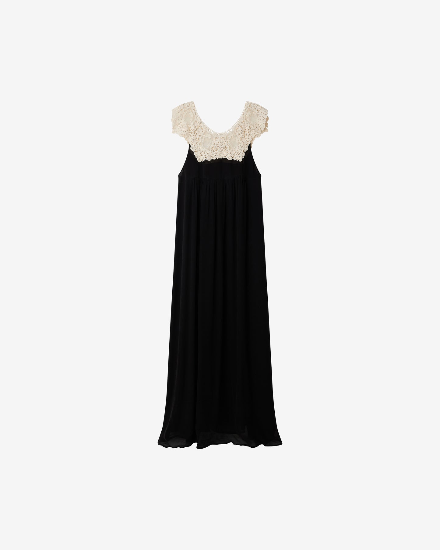 Robe Baron - Noir : Robe longue en georgette de viscose et guipure – Noir et écru Mes Demoiselles