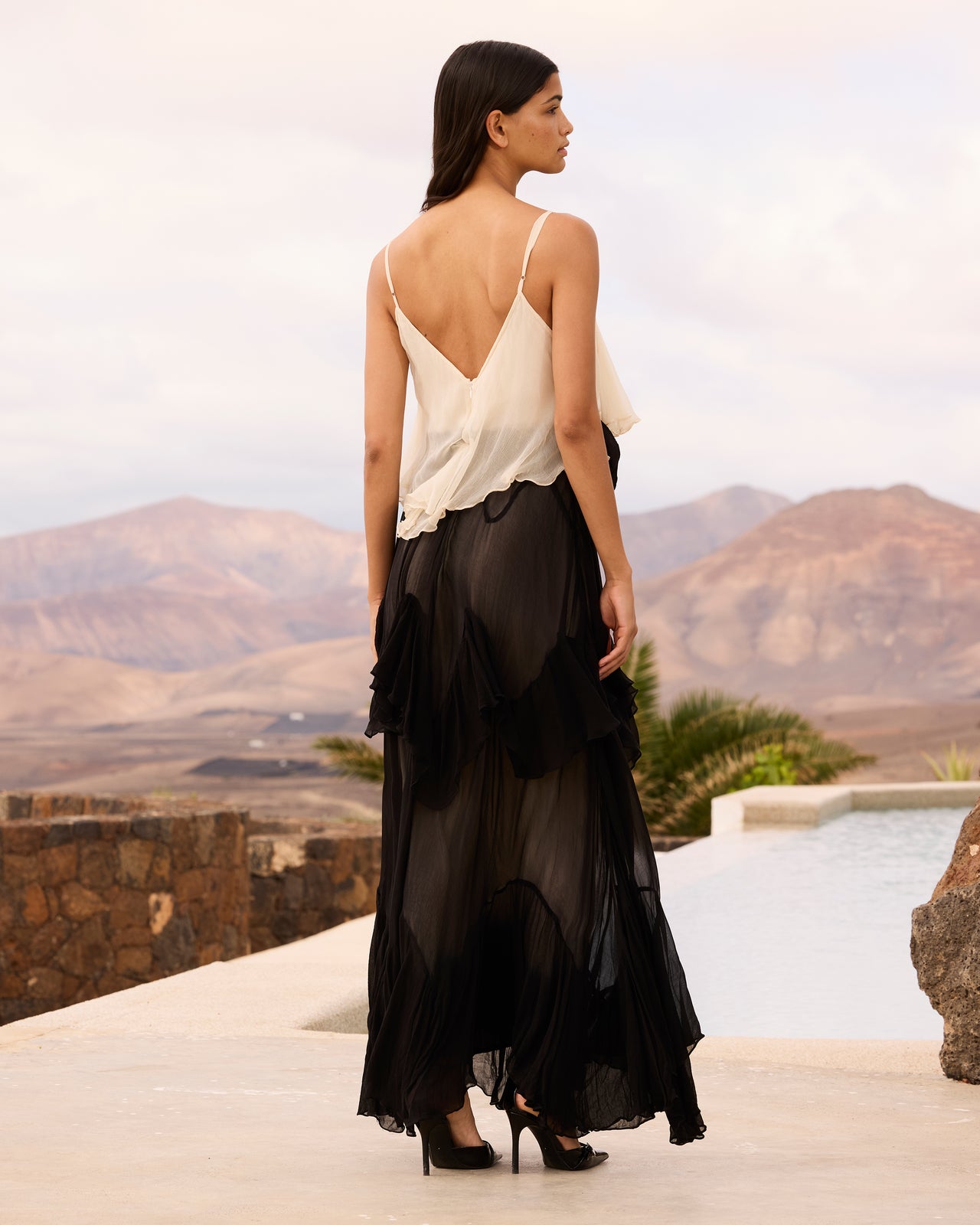Robe Belvy - Noir : Robe longue en georgette de viscose – Noir et écru Mes Demoiselles - Image 6