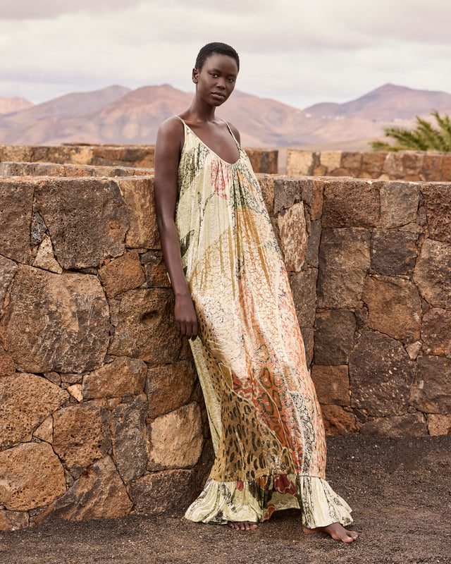 Robe Jasmin - Jaune : Robe longue lurex plissée – Multicolore Mes Demoiselles - Image 3