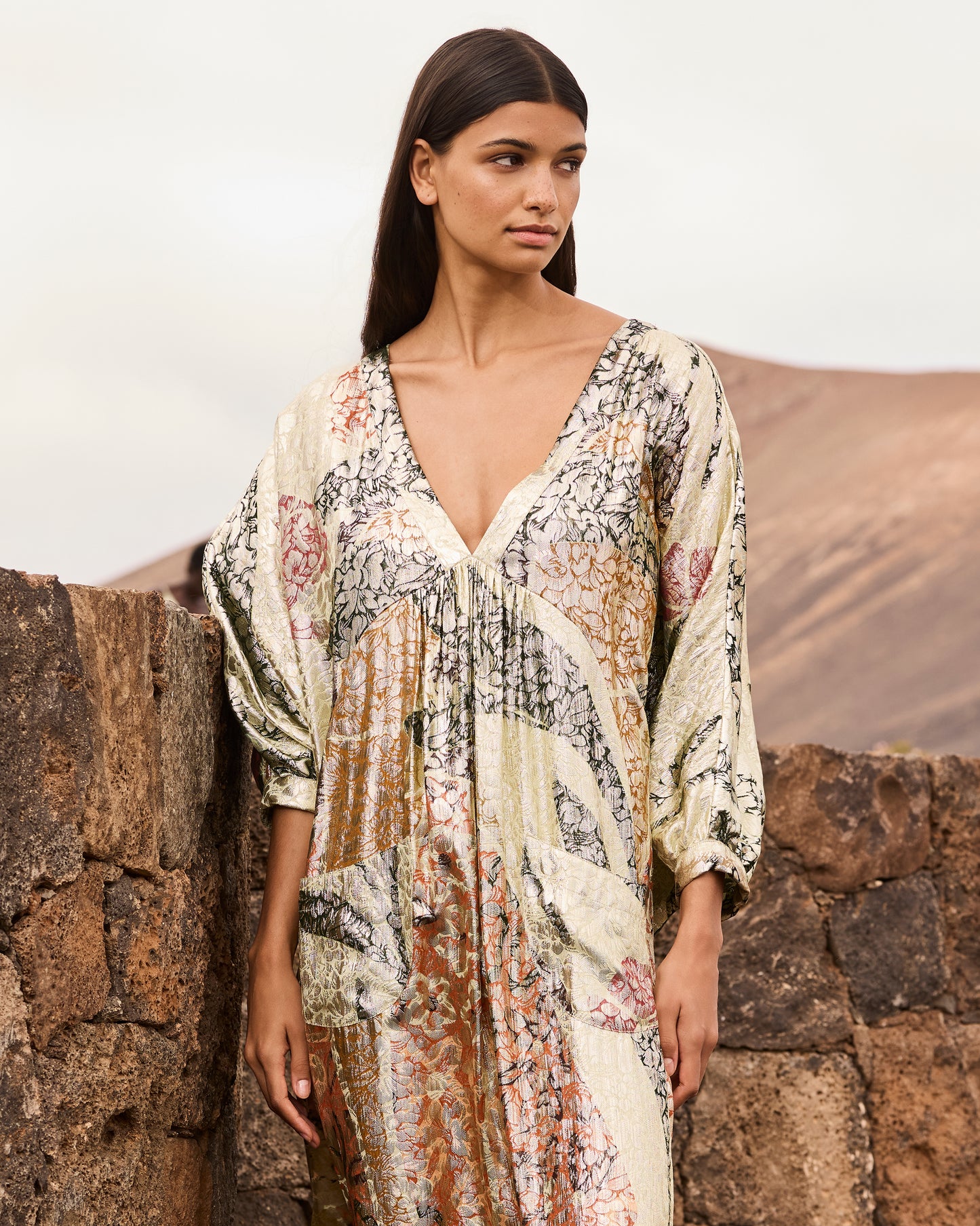 Robe caftan jacquard lurex – Multicolore - Robes Mes Demoiselles