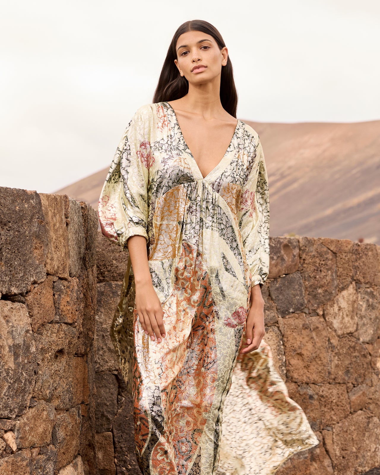Robe Jumper - Jaune : Robe caftan jacquard lurex – Multicolore Mes Demoiselles - Image 8