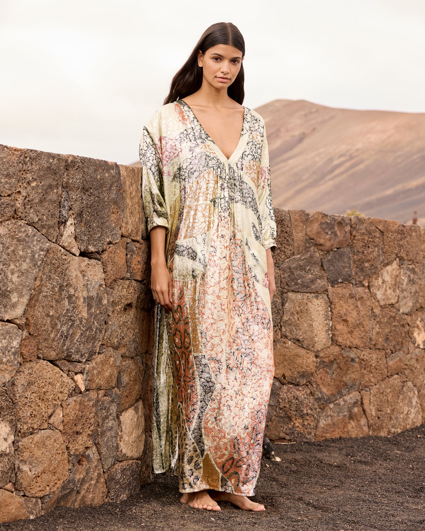 Robe caftan jacquard lurex – Multicolore - Robes Mes Demoiselles