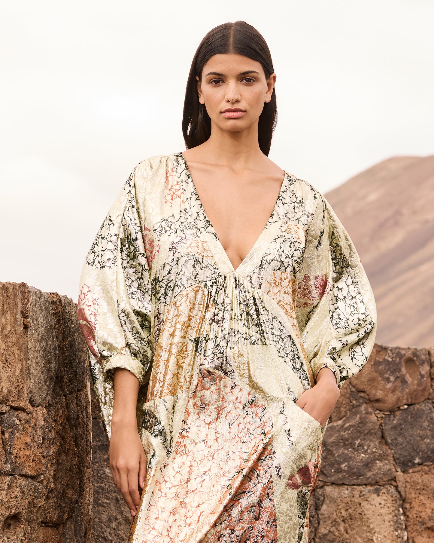 Robe Jumper - Jaune : Robe caftan jacquard lurex – Multicolore Mes Demoiselles
