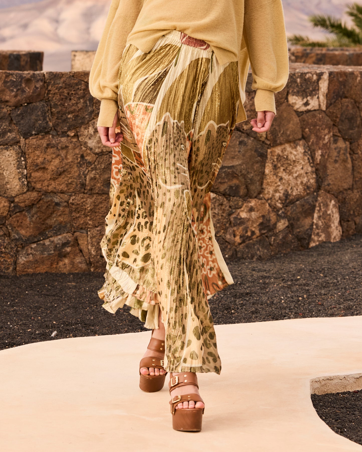 Jupe Justy - Jaune : Jupe longue crinkled lurex – Multicolore Mes Demoiselles