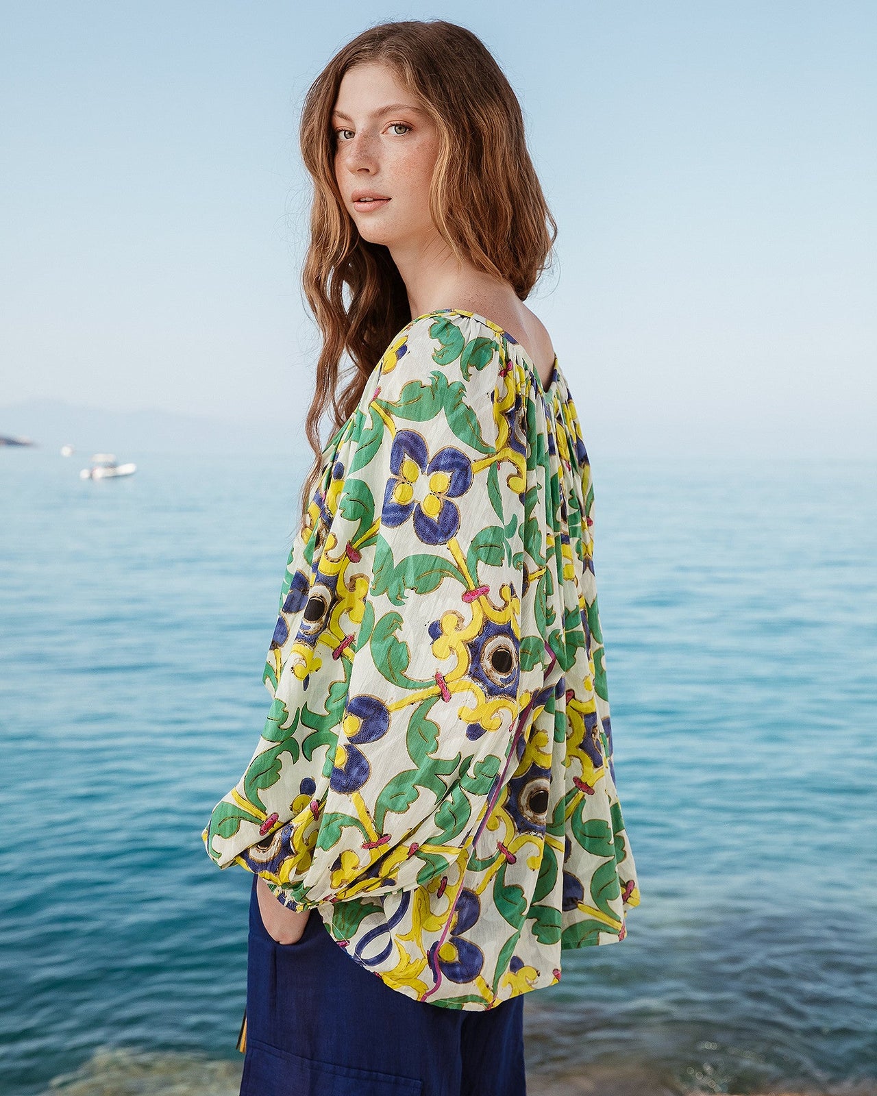Blouse en coton multicolore imprimé placé - Chemises & tops Mes Demoiselles - Image 3