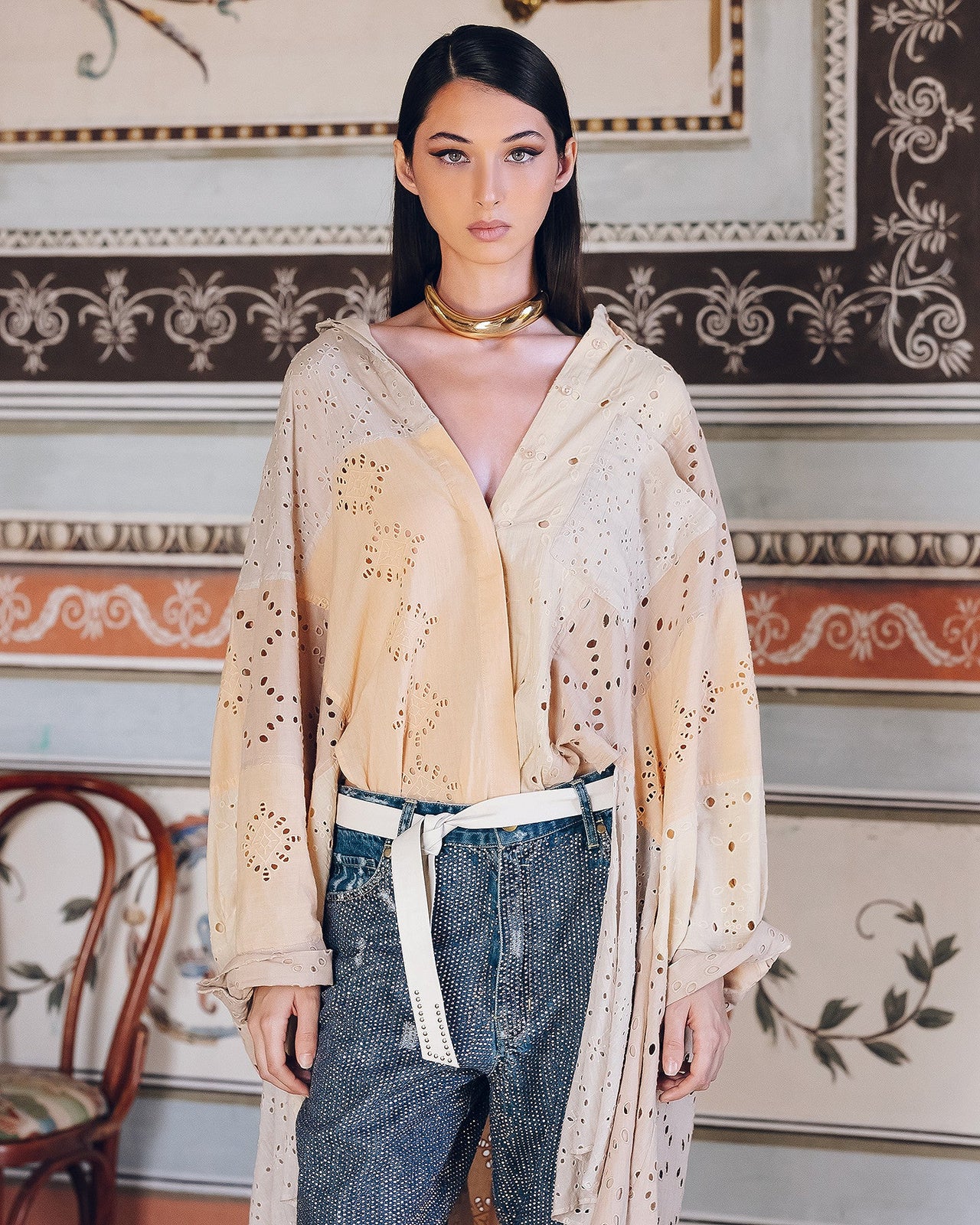 Blouse Pishirt - Peche : Blouse oversize en broderie anglaise Mes Demoiselles - Image 4