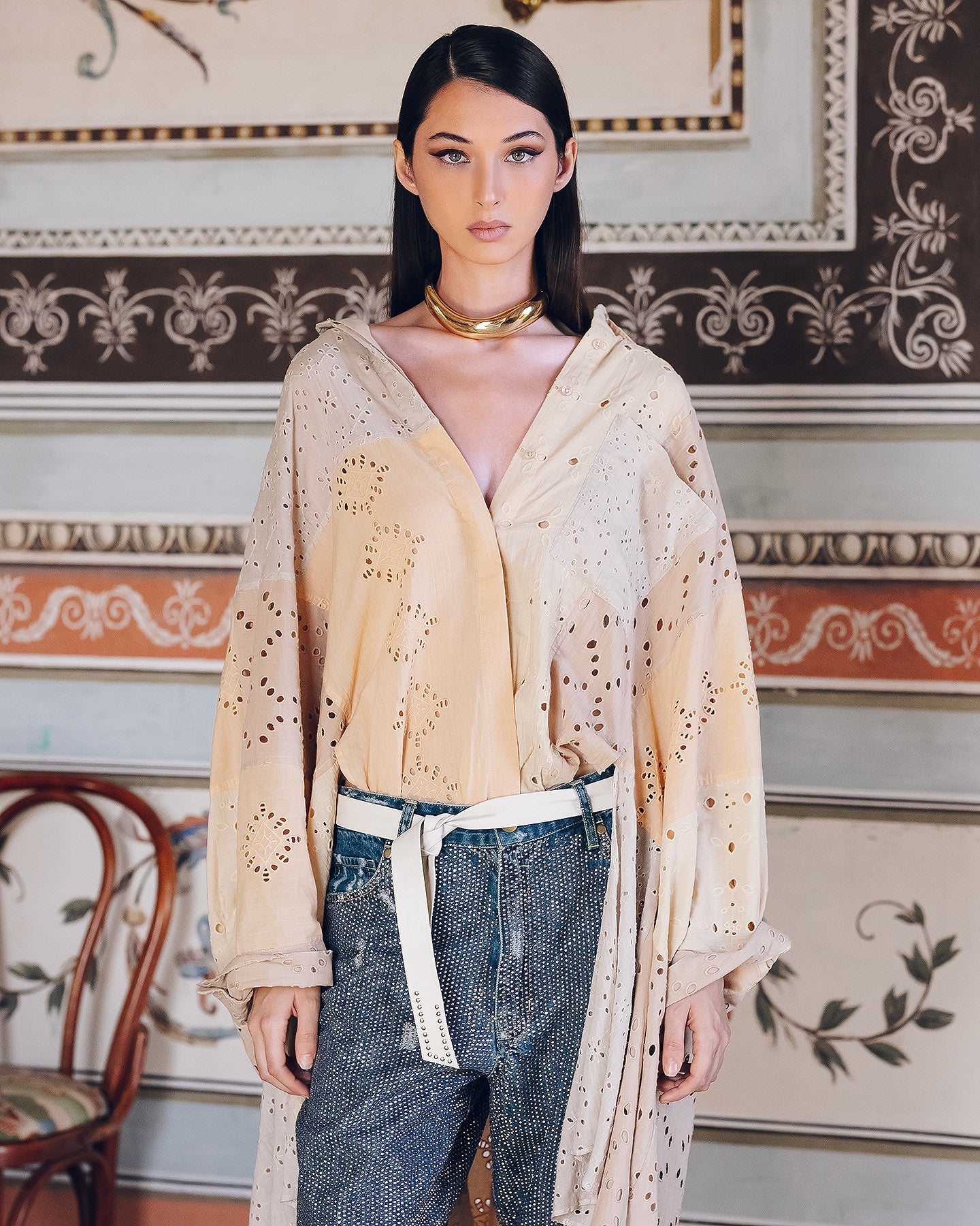 Blouse Pishirt - Peche : Blouse oversize en broderie anglaise Mes Demoiselles