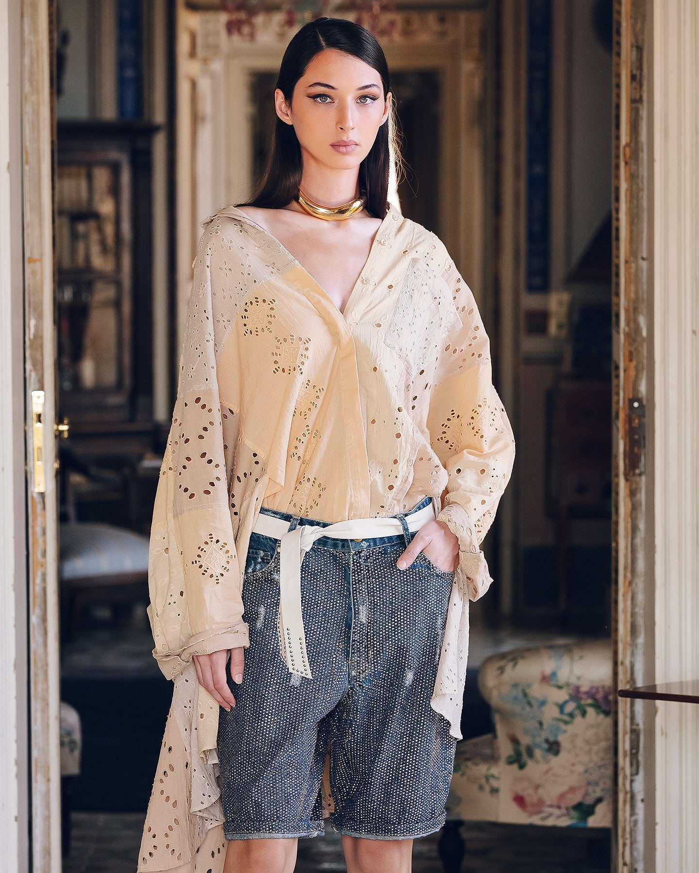 Blouse Pishirt - Peche : Blouse oversize en broderie anglaise Mes Demoiselles