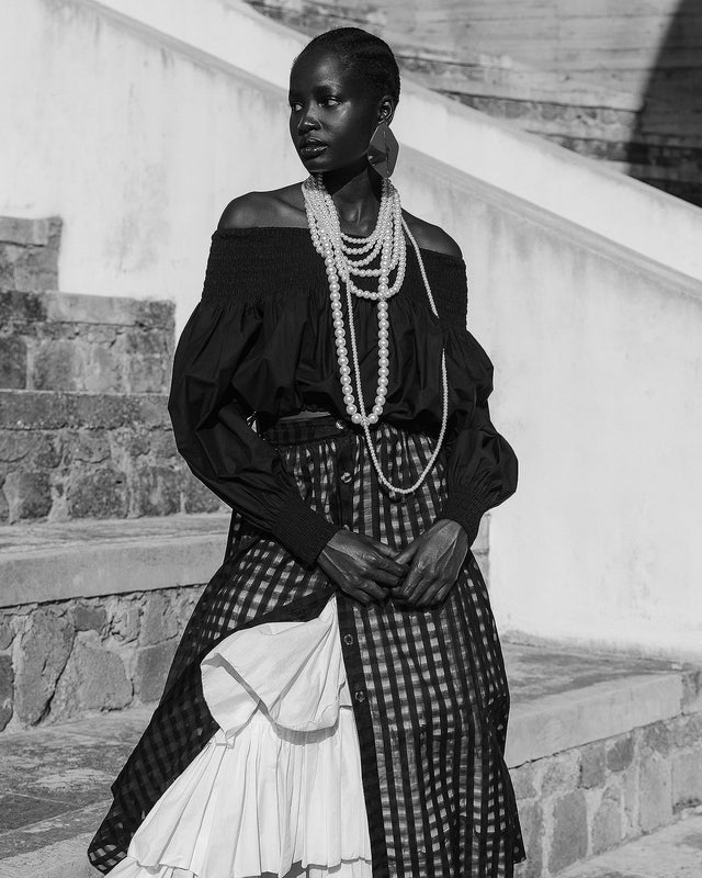 Top en popeline de coton noire encolure smockée - Chemises & tops Mes Demoiselles - Image 1