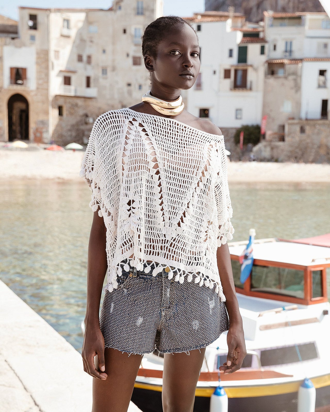 Top au crochet écru en maille filet - Chemises & tops Mes Demoiselles - Image 1