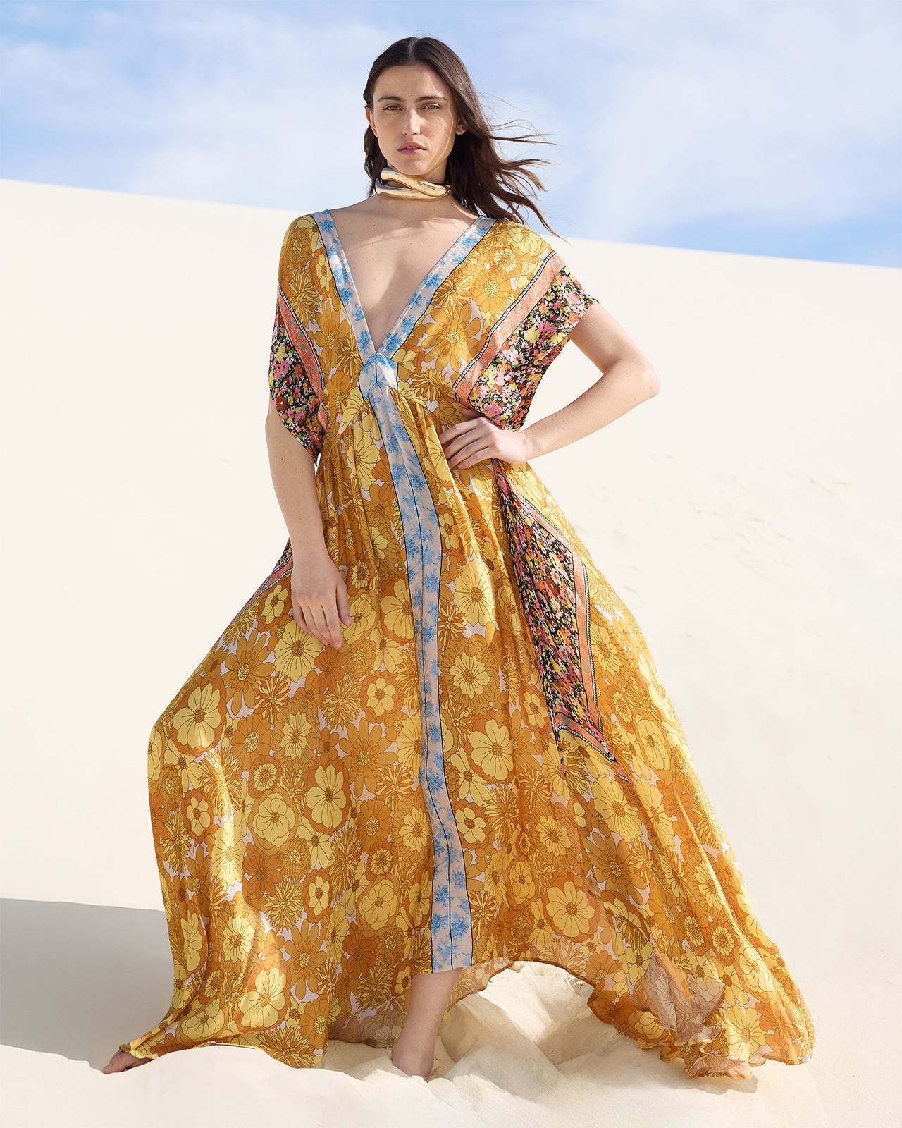 Robe longue en viscose jacquard imprimé floral - Robes Mes Demoiselles - Image 1