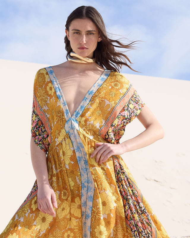 Robe longue en viscose jacquard imprimé floral - Robes Mes Demoiselles - Image 2