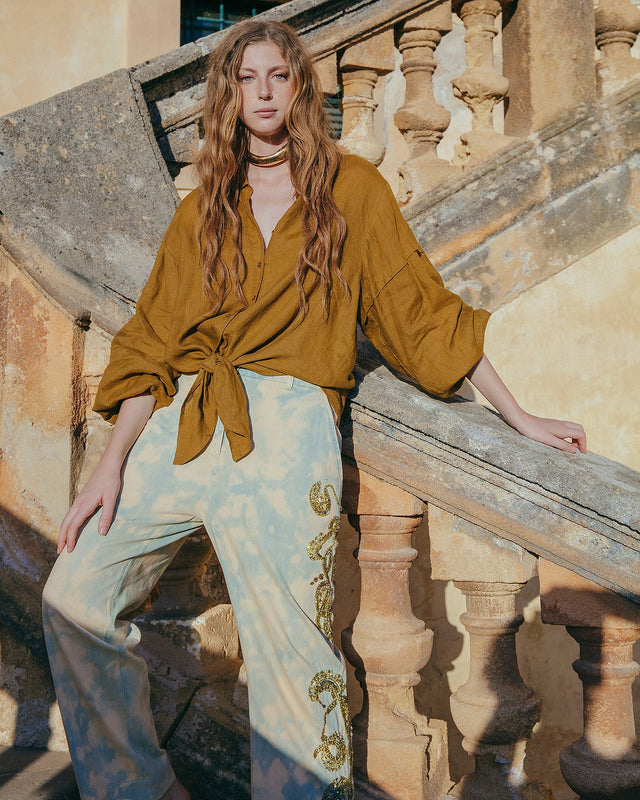Chemise Cerea - Bronze : Chemise en lin couleur bronze à nouer Mes Demoiselles - Image 3