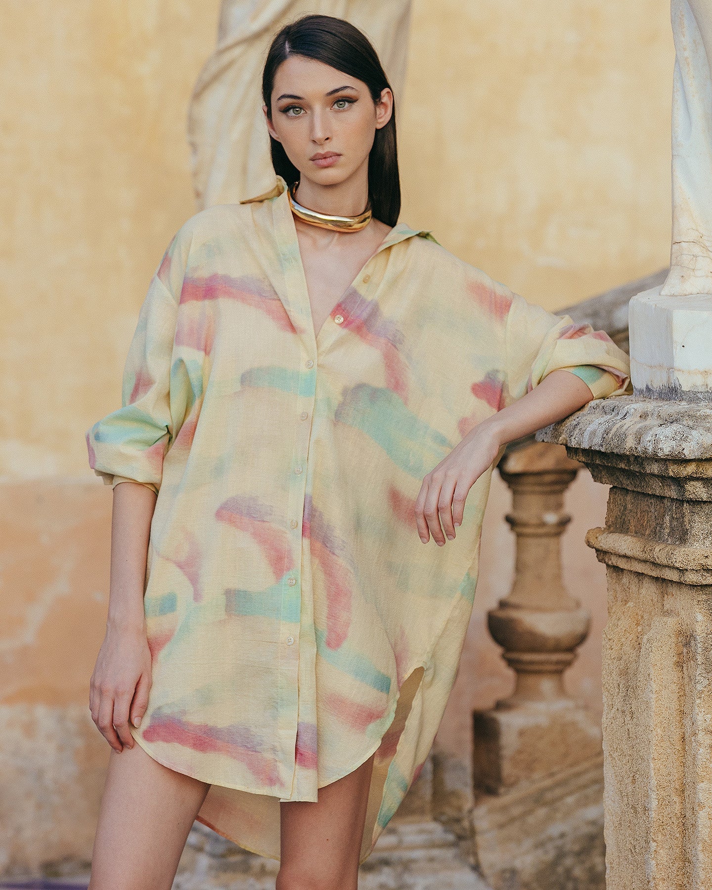 Chemise longue en coton pastel - Chemises & tops Mes Demoiselles