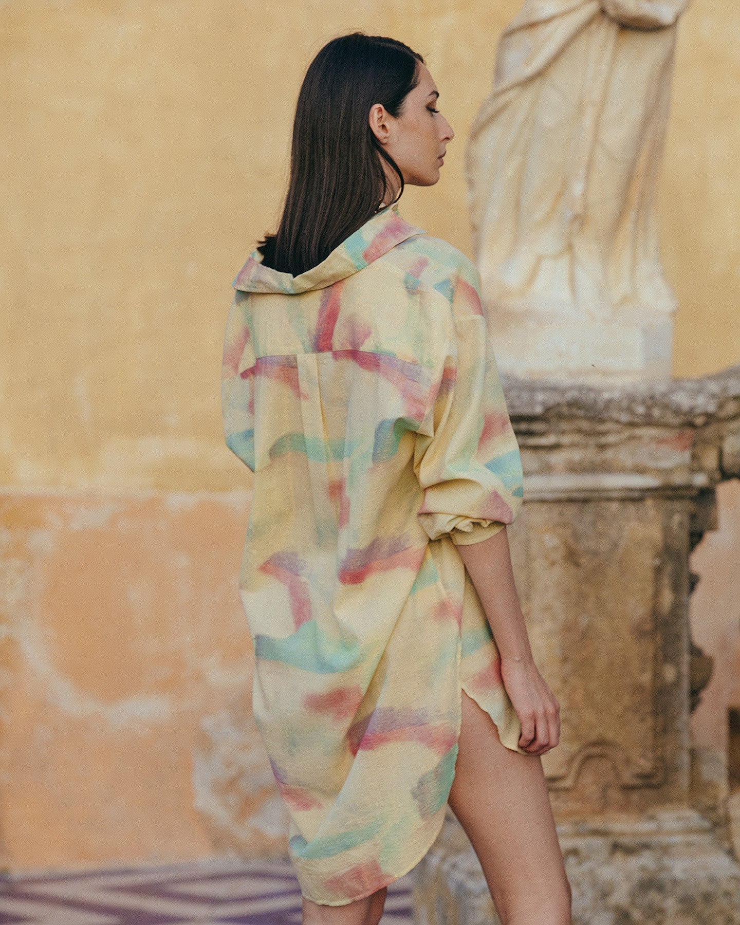 Chemise Danat - Jaune : Chemise longue en coton pastel Mes Demoiselles