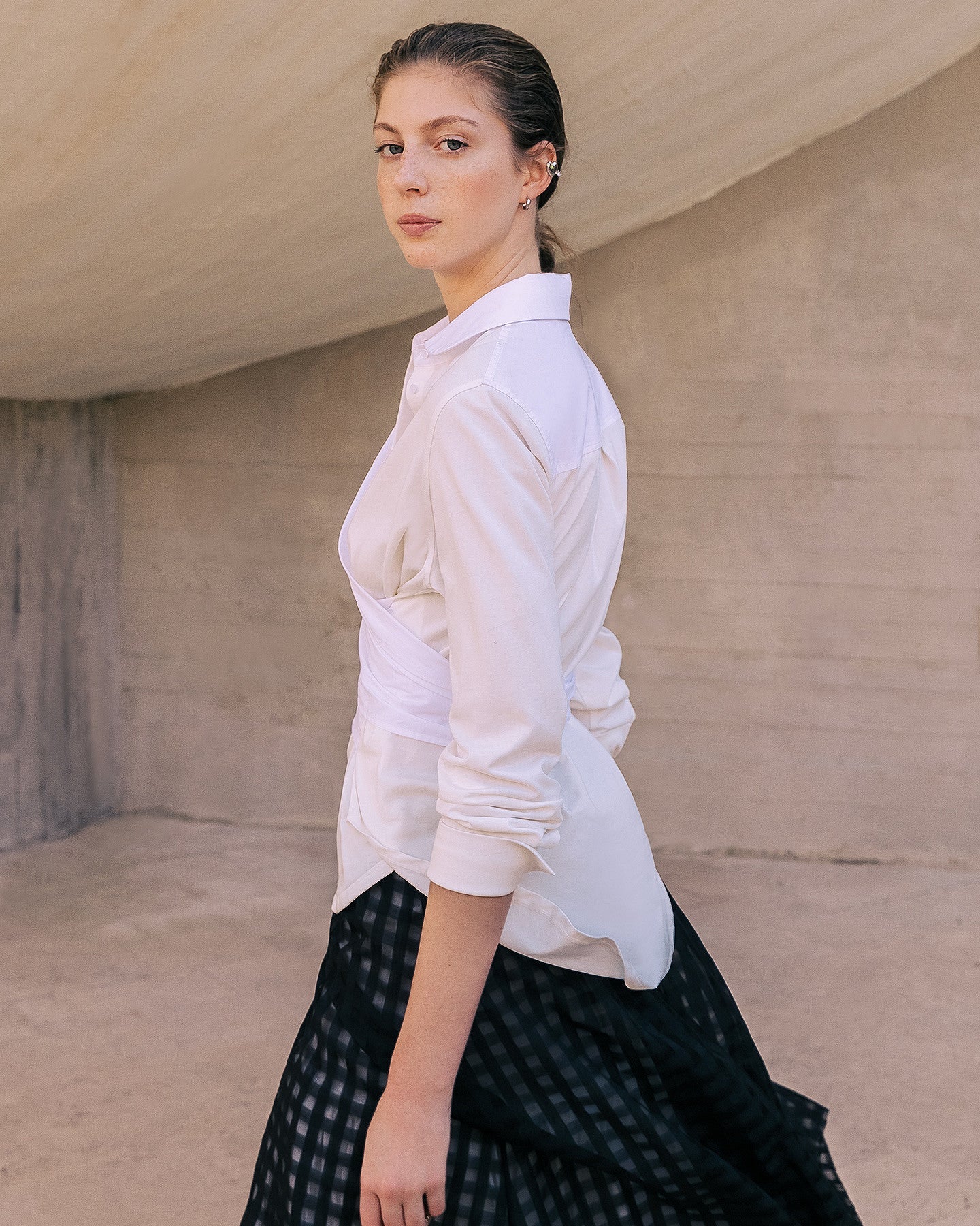 Chemise Violette - Blanc : Dualité des cotons pour cette chemise croisée blanche Mes Demoiselles