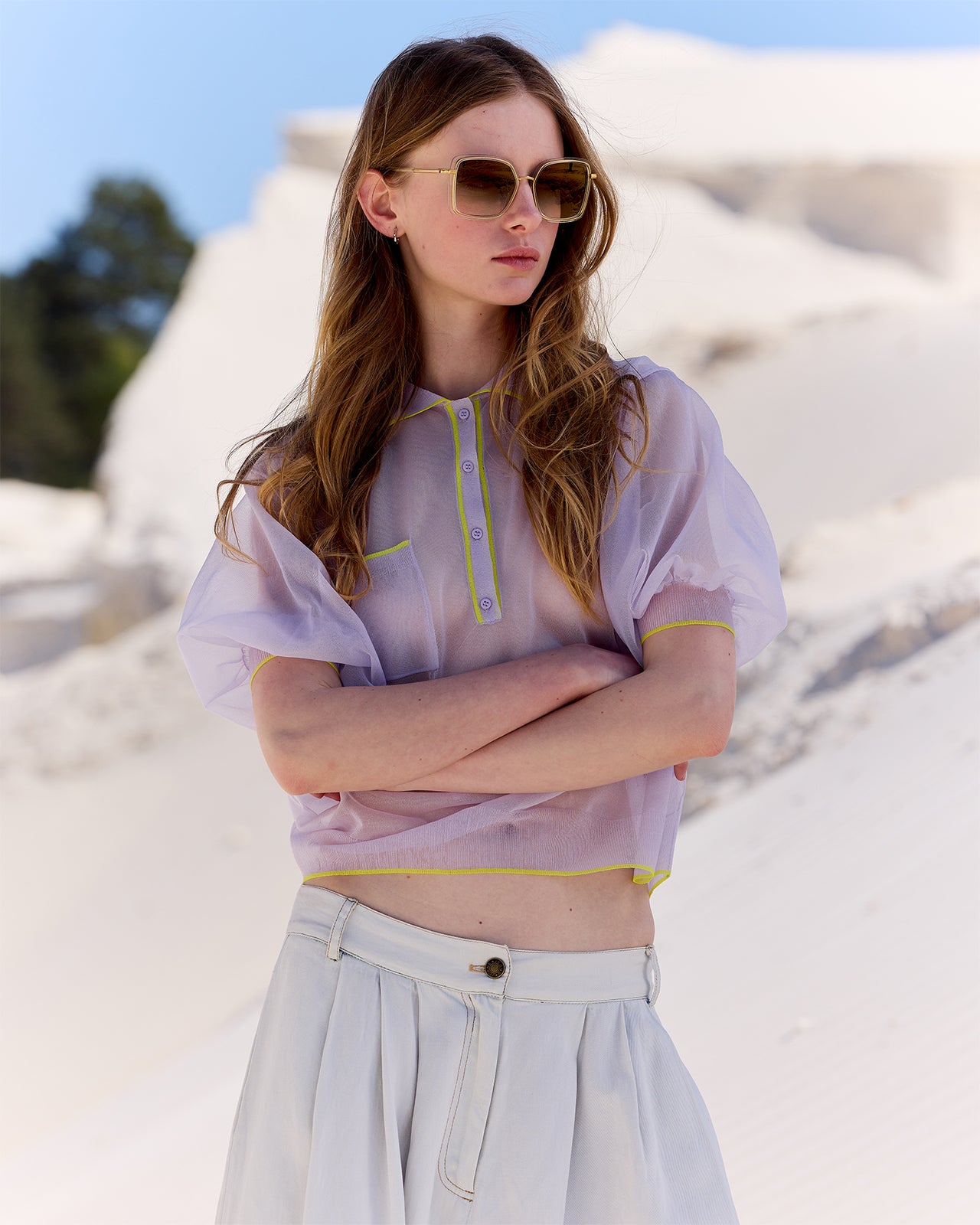 Top polo lilas transparent et irrisé - Chemises & tops Mes Demoiselles - Image 3