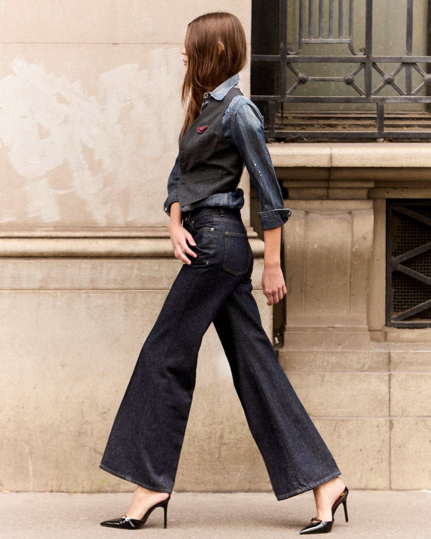 Pantalon Turing - Indigo : Jeans indigo élégant - surpiqure sur le devant Mes Demoiselles