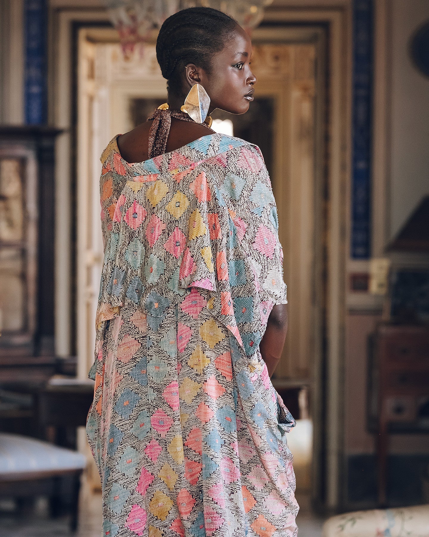 Kimono Otranto - Rose : Long kimono imprimé géométrique Mes Demoiselles