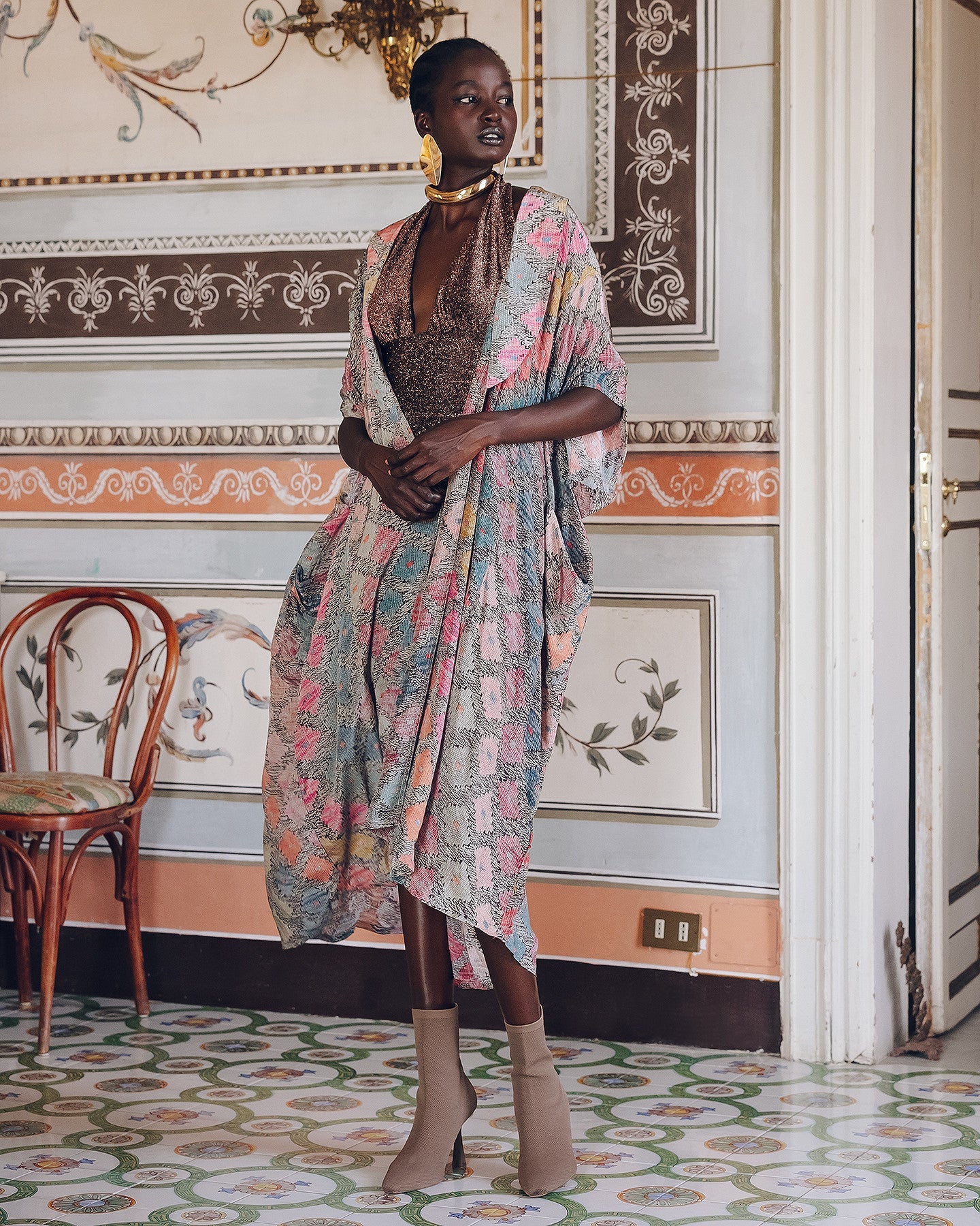 Kimono Otranto - Rose : Long kimono imprimé géométrique Mes Demoiselles
