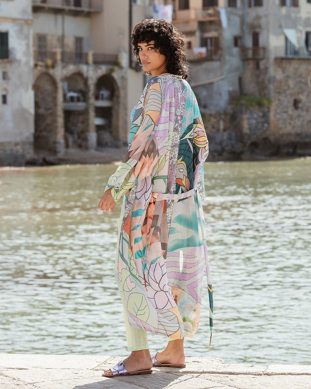 Long kimono fleuri en soie - Kimonos & ponchos Mes Demoiselles - Image 1