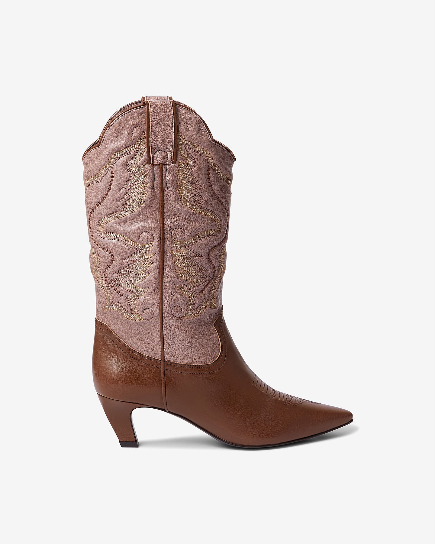 Bottes western mi - hautes marron et rose - Chaussures Mes Demoiselles