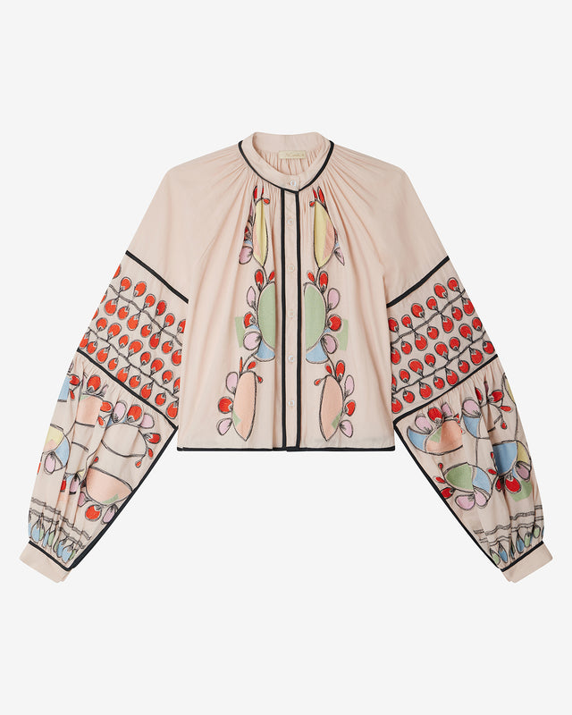 Blouse Baloo - Nude : Blouse en voile de coton beige et broderies colorées Mes Demoiselles - Dernière image