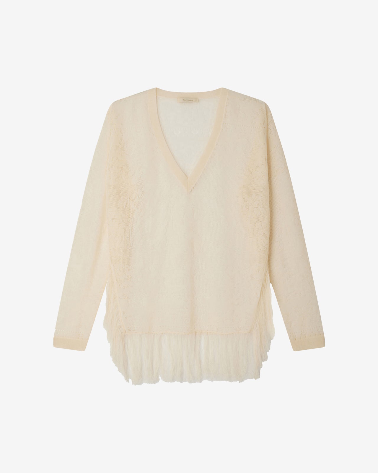Pull Birpal - Beige : Pull façon poncho beige en pointelle et dentelle ajourée Mes Demoiselles - Image 8