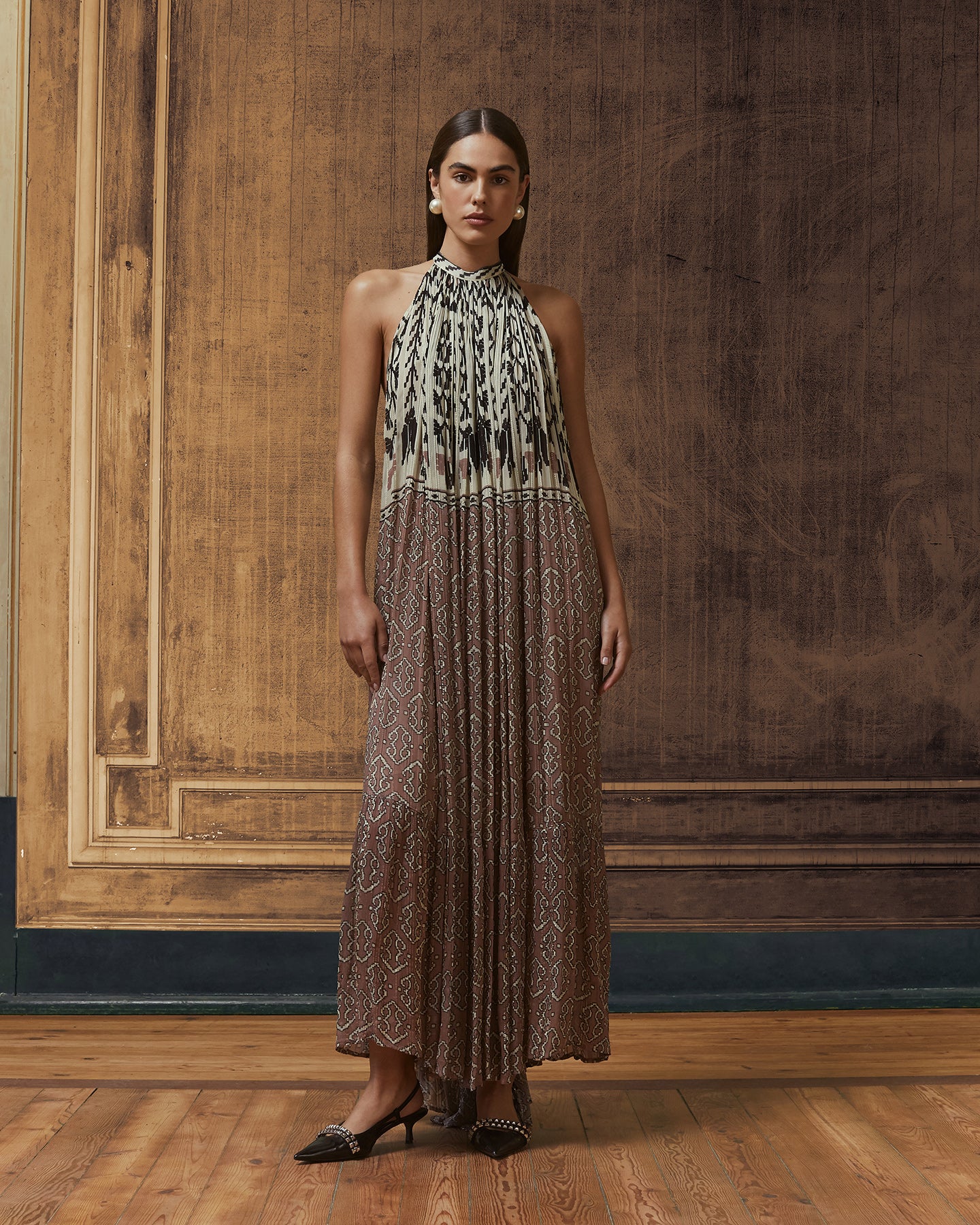 Robe longue en viscose chiffon crinckled rose - Robes Mes Demoiselles